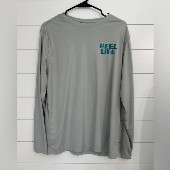 Reel Life Mens Long Sleeve Fishing Shirt Grey Medium Sun Outdoor - Picture 2 of 3